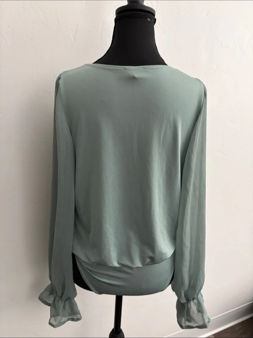 Fashion Nova Sage Green Draped V-Neck Bodysuit - Picture 3 of 3